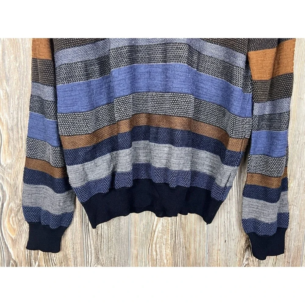 Bullock & Jones Striped Virgin Wool & Acrylic Sweater‎ Size L Blue/Brown ITALY